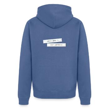 heit geh i auf Lepschi. heute gehe ich auf Lepschi - Unisex Premium Bio Zip Hoodie - Taubenblau - Hinten - Nico (187cm)