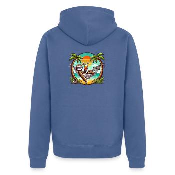 Faultier in der Hängematte - Unisex Premium Bio Zip Hoodie - Taubenblau - Hinten - Nico (187cm)