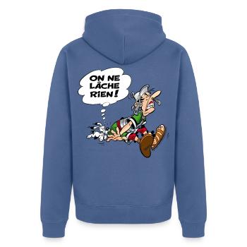 Asterix & Obelix Wir lassen nicht locker! - Unisex Premium Bio Zip Hoodie - Taubenblau - Hinten - Nico (187cm)