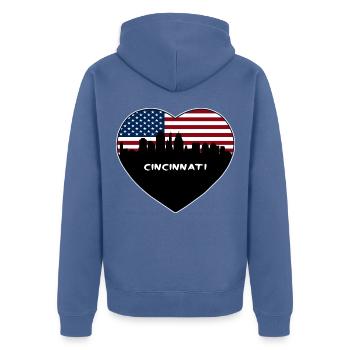 Cincinnati Ohio USA Flagge Skyline Reise Souvenir - Unisex Premium Bio Zip Hoodie - Taubenblau - Hinten - Nico (187cm)