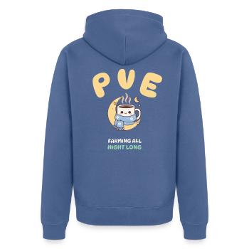 Cozy Gamer PvE Farming All Night Long Design - Unisex Premium Bio Zip Hoodie - Taubenblau - Hinten - Nico (187cm)