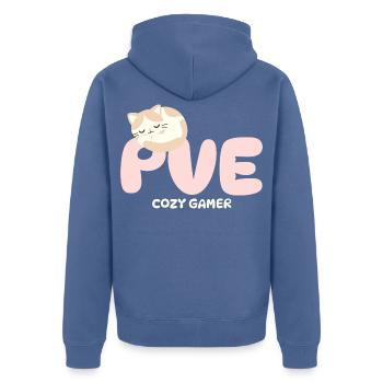 PVE Cozy Gaming Schlafkatze - Unisex Premium Bio Zip Hoodie - Taubenblau - Hinten - Nico (187cm)