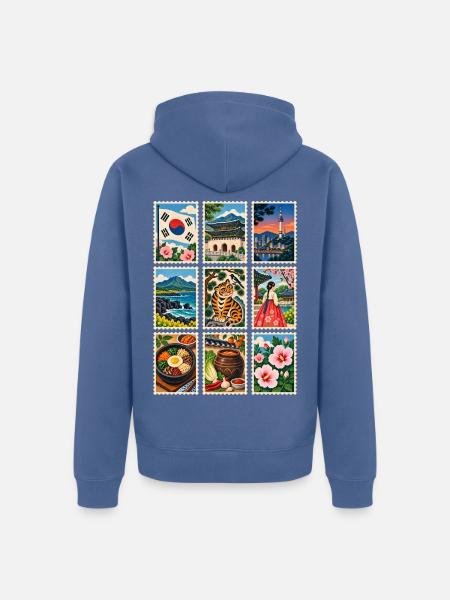 Südkorea Briefmarken - Unisex Premium Bio Zip Hoodie - Taubenblau
