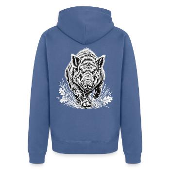 Wilder Wildschwein Linienzeichnung - Unisex Premium Bio Zip Hoodie - Taubenblau - Hinten - Nico (187cm)