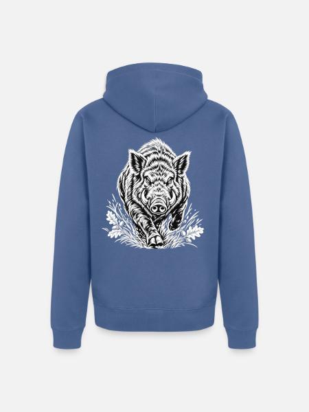 Wilder Wildschwein Linienzeichnung - Unisex Premium Bio Zip Hoodie - Taubenblau