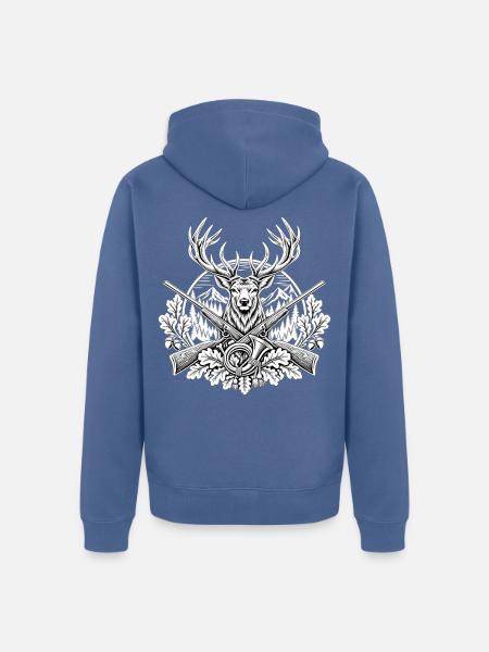 Hirschkopf mit Gewehren im Wald - Unisex Premium Bio Zip Hoodie - Taubenblau