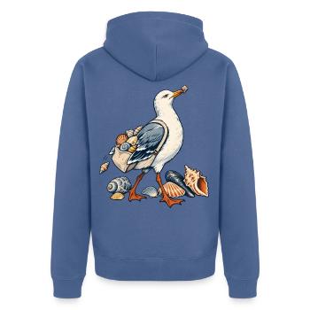 Möwe beim Muschelsammeln am Meer - Unisex Premium Bio Zip Hoodie - Taubenblau - Hinten - Nico (187cm)