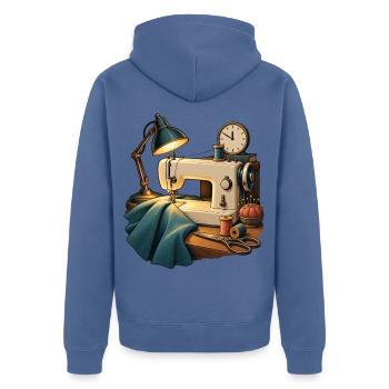 Nur noch eine Naht – Nähen bis Mitternacht - Unisex Premium Bio Zip Hoodie - Taubenblau - Hinten - Nico (187cm)