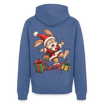 Chaotic Rabbit Winter Parcel Chase Cartoon - Unisex Premium Bio Zip Hoodie - Taubenblau - Hinten - Nico (187cm)
