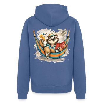 Relax Faultier in Hängematte - Unisex Premium Bio Zip Hoodie - Taubenblau - Hinten - Nico (187cm)