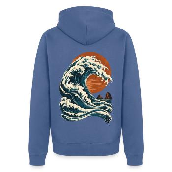 Meereswelle - Unisex Premium Bio Zip Hoodie - Taubenblau - Hinten - Nico (187cm)