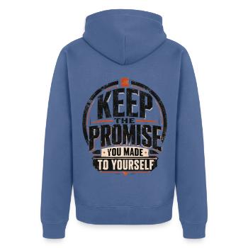 Behalte das Versprechen dir selbst - Unisex Premium Bio Zip Hoodie - Taubenblau - Hinten - Nico (187cm)