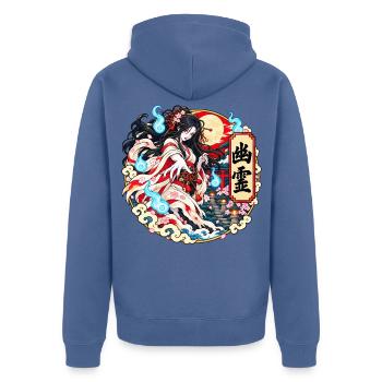 Yūrei: Der japanische Geist des Bedauerns - Unisex Premium Bio Zip Hoodie - Taubenblau - Hinten - Nico (187cm)