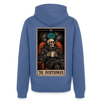 The Overthinker Tarotkarte lustiges Skelett Retro - Unisex Premium Bio Zip Hoodie - Taubenblau - Hinten - Nico (187cm)