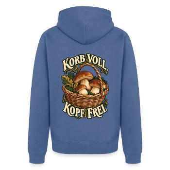 Korb voll Kopf frei Pilze - Unisex Premium Bio Zip Hoodie - Taubenblau - Hinten - Nico (187cm)