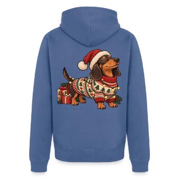 Weihnachts Dackel – Norwegerpullover Winter - Unisex Premium Bio Zip Hoodie - Taubenblau - Hinten - Nico (187cm)