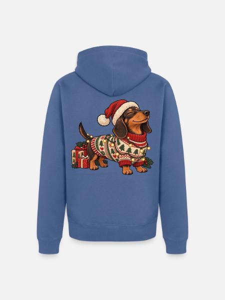 Weihnachts Dackel – Norwegerpullover Winter - Unisex Premium Bio Zip Hoodie - Taubenblau
