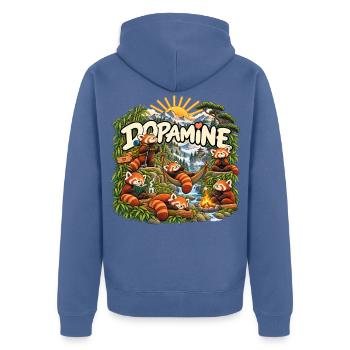 Dopamin – Rote Pandas und Natur Entspannung - Unisex Premium Bio Zip Hoodie - Taubenblau - Hinten - Nico (187cm)