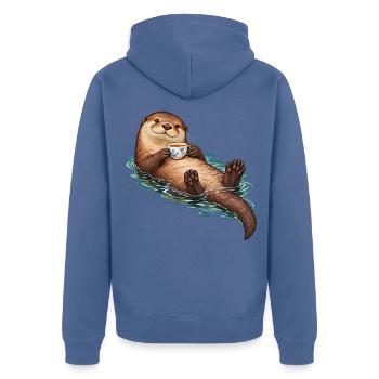 Teepausenotter - Unisex Premium Bio Zip Hoodie - Taubenblau - Hinten - Nico (187cm)