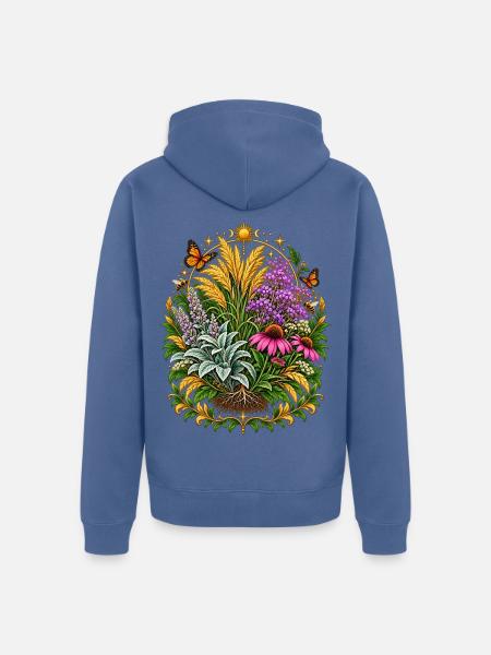Wiesenkranz: Blumen, Schmetterlinge - Unisex Premium Bio Zip Hoodie - Taubenblau