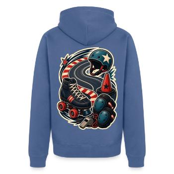 Rollschuh Kurventraining Hütchen Bahn - Unisex Premium Bio Zip Hoodie - Taubenblau - Hinten - Nico (187cm)
