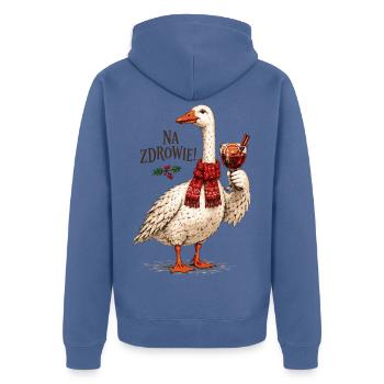 Na Zdrowie polnisches Weihnachtsgans-Design - Unisex Premium Bio Zip Hoodie - Taubenblau - Hinten - Nico (187cm)
