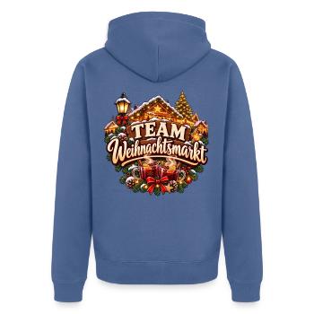 Team Weihnachtsmarkt - Gruppen Motiv Glühwein - Unisex Premium Bio Zip Hoodie - Taubenblau - Hinten - Nico (187cm)