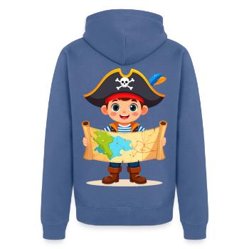 Kleiner Kawaii Pirat Schatzkarte Kinder T-Shirt - Unisex Premium Bio Zip Hoodie - Taubenblau - Hinten - Nico (187cm)