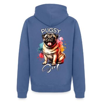 Pug Mädchen Mops - Unisex Premium Bio Zip Hoodie - Taubenblau - Hinten - Nico (187cm)