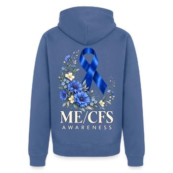 ME/CFS Awareness Blaue Schleife Blumen Solidarität - Unisex Premium Bio Zip Hoodie - Taubenblau - Hinten - Nico (187cm)