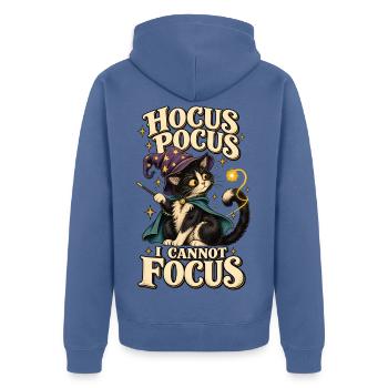 ADHS Zauberkatze Hocus Pocus I Cannot Focus Humor - Unisex Premium Bio Zip Hoodie - Taubenblau - Hinten - Nico (187cm)