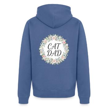 Katzenpapa-T-Shirt — Aquarell-Blumenkatzenliebhaber - Unisex Premium Bio Zip Hoodie - Taubenblau - Hinten - Nico (187cm)