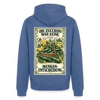 Zucchini – Keine Mengenentscheidung – Vintage - Unisex Premium Bio Zip Hoodie - Taubenblau - Hinten - Nico (187cm)