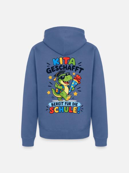 Kita geschafft Einschulung Dino - Unisex Premium Bio Zip Hoodie - Taubenblau