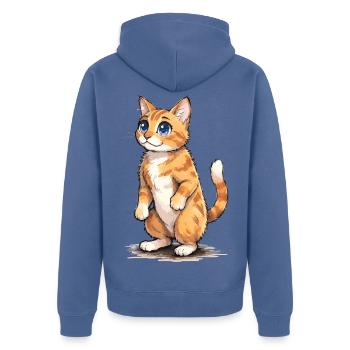 Wasserfarben Kätzchen Blick - Unisex Premium Bio Zip Hoodie - Taubenblau - Hinten - Nico (187cm)