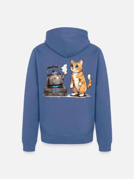Kätzchen am Schmiedekessel - Unisex Premium Bio Zip Hoodie - Taubenblau