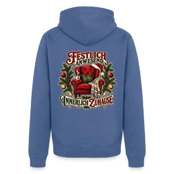 Innerlich zuhause - Unisex Premium Bio Zip Hoodie - Taubenblau - Hinten - Nico (187cm)