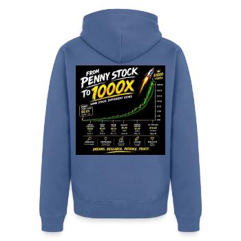 Von Penny Stock zu 1000x - Unisex Premium Bio Zip Hoodie - Taubenblau - Hinten - Nico (187cm)