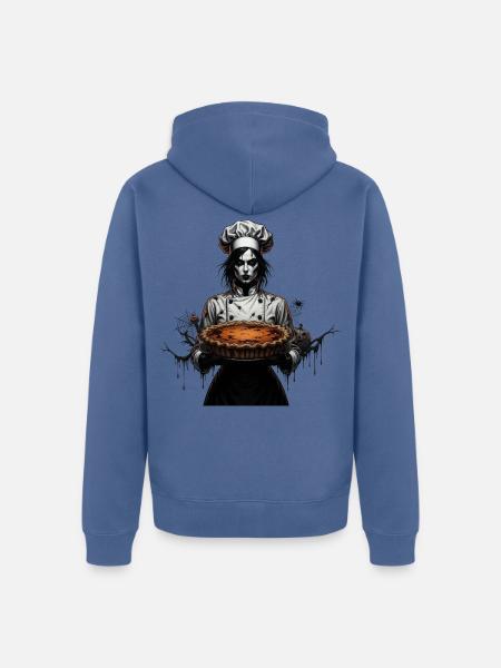 Gruselige Köchin mit Kürbiskuchen - Unisex Premium Bio Zip Hoodie - Taubenblau