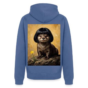 Lustiger Otter Bob Haarschnitt - Unisex Premium Bio Zip Hoodie - Taubenblau - Hinten - Nico (187cm)