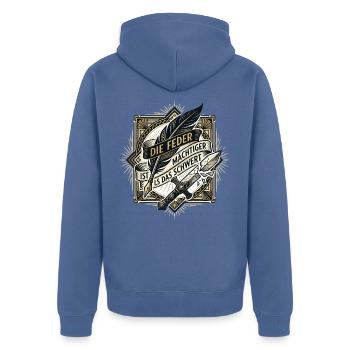 Die_Feder_ist_maechtiger_als_das_Schwert_-_Art_ - Unisex Premium Bio Zip Hoodie - Taubenblau - Hinten - Nico (187cm)