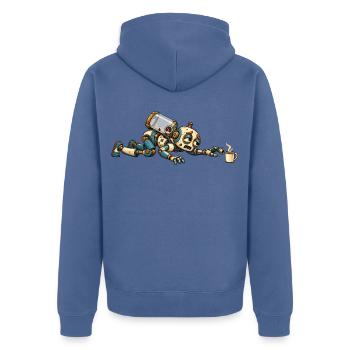Reservekriecher – Ohne Kaffee kein Antrieb - Unisex Premium Bio Zip Hoodie - Taubenblau - Hinten - Nico (187cm)