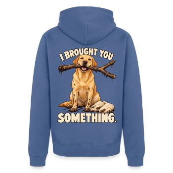 Labrador-Zweigstellenlieferung - Unisex Premium Bio Zip Hoodie - Taubenblau - Hinten - Nico (187cm)