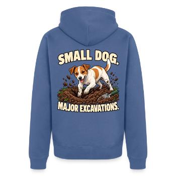 Jack Russell Ausgrabungen - Unisex Premium Bio Zip Hoodie - Taubenblau - Hinten - Nico (187cm)