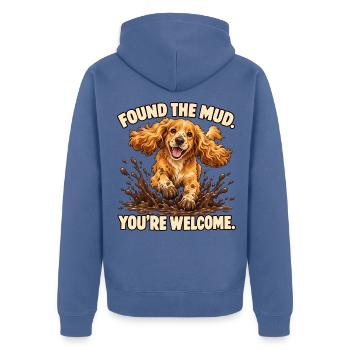 Cocker Spaniel fand den Schlamm - Unisex Premium Bio Zip Hoodie - Taubenblau - Hinten - Nico (187cm)