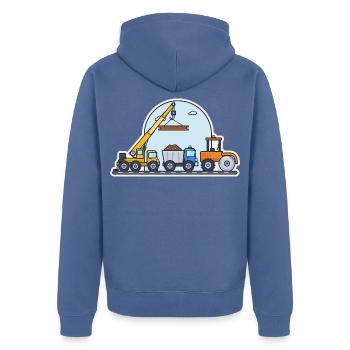 Baustelle: Kran, Kipper und Straßenwalze - Unisex Premium Bio Zip Hoodie - Taubenblau - Hinten - Nico (187cm)