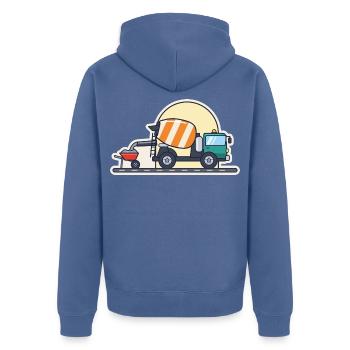 Betonmischer füllt eine Schubkarre mit Beton - Unisex Premium Bio Zip Hoodie - Taubenblau - Hinten - Nico (187cm)