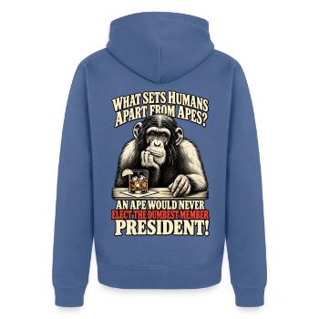Affe gegen Präsident Satire Tee - Unisex Premium Bio Zip Hoodie - Taubenblau - Hinten - Nico (187cm)