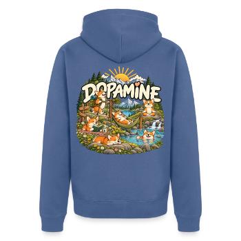 Dopamin – Corgi Hunde beim Entspannen in Natur - Unisex Premium Bio Zip Hoodie - Taubenblau - Hinten - Nico (187cm)