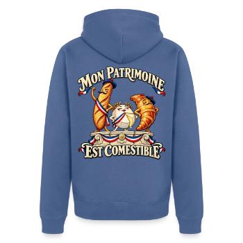 Mein Erbe ist essbar – Humor, Gastronomie, - Unisex Premium Bio Zip Hoodie - Taubenblau - Hinten - Nico (187cm)